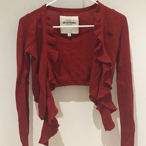 Abercrombie Red Ruffled Short Cardigan